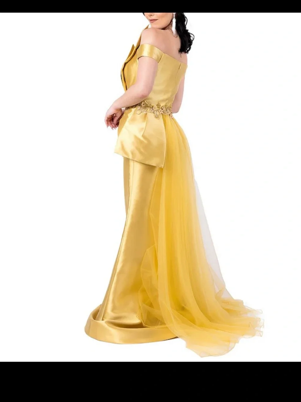 Terani Couture Mustard Yellow Satin Mikaido Mermaid Gown - Picture 7 of 13